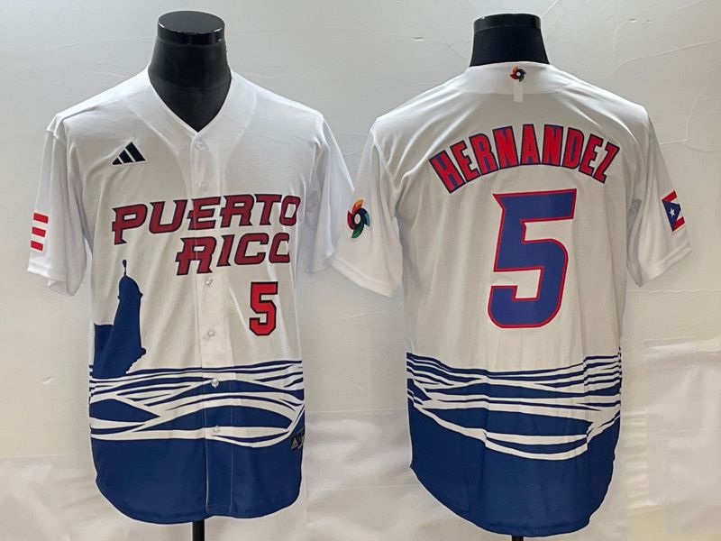 Men 2023 World Cub Puerto Rico #5 Hernandez White Nike MLB Jersey5->more jerseys->MLB Jersey